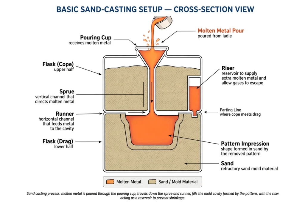 Basic sand casting cross-section