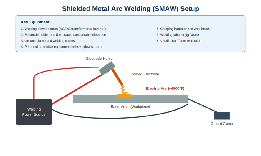 Shielded metal arc welding (SMAW) setup Shielded metal arc welding (SMAW) setup