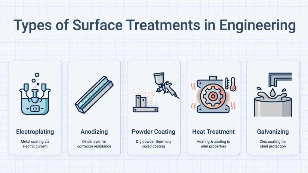 The five core surface treatment processes used in engineering.